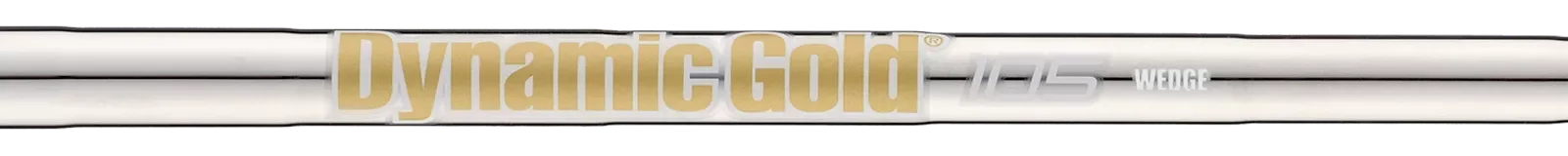 Silver golf shaft with a Dynamic Gold 105 label in gold and white.